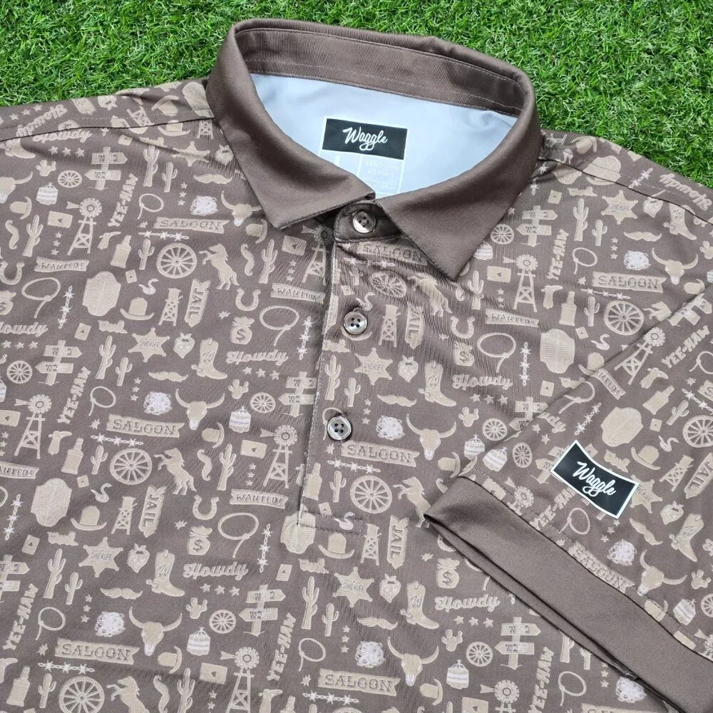 Waggle Polo Shirt Mens Large Wild Western Cowboy Saloon Howdy Horse Steer Golf - Picture 1 of 8